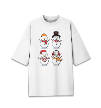 Хлопковая футболка оверсайз для девочек Снеговики
