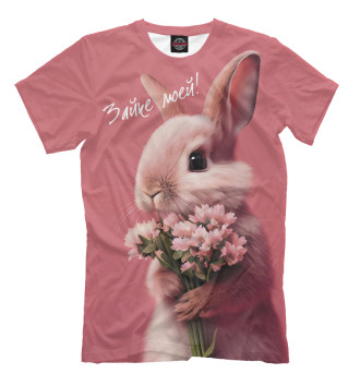 Мужская Футболка Розовый кролик с цветами
