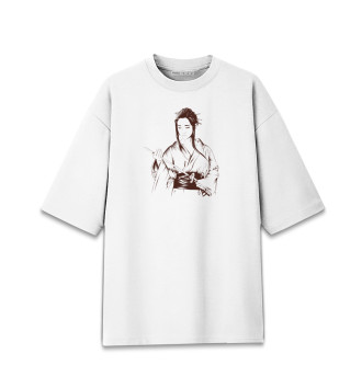 Мужская Хлопковая футболка оверсайз Девушка-самурай