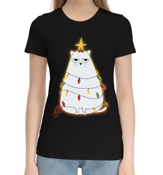 Женская Хлопковая футболка Cute christmas cat