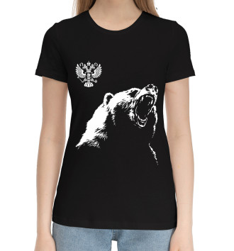 Женская Хлопковая футболка Русский медведь и герб