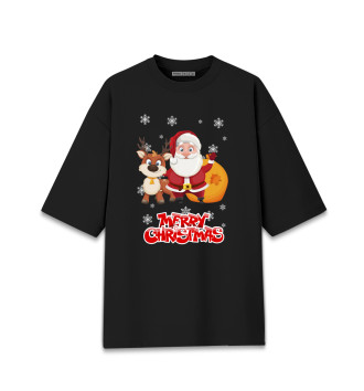 Мужская Хлопковая футболка оверсайз Санта с оленем