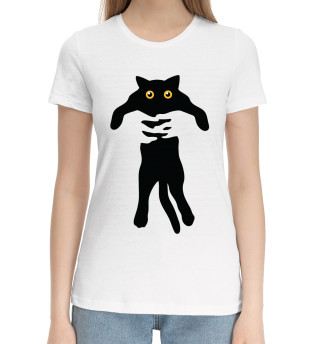 Женская хлопковая футболка Кот в руках