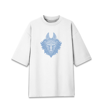 Мужская Хлопковая футболка оверсайз Серебристый волк