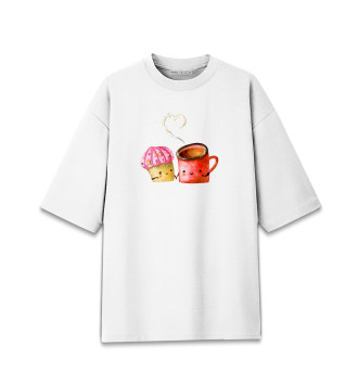 Женская Хлопковая футболка оверсайз Мороженка и кофе
