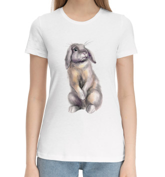 Женская Хлопковая футболка Удивленный кролик