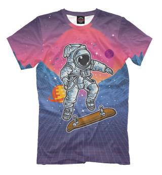 Мужская футболка Космонавт прыгает на скейте