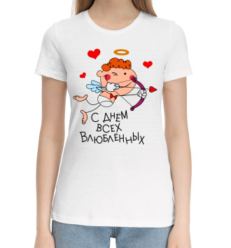 Женская Хлопковая футболка С днём всех влюблённых