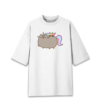 Мужская Хлопковая футболка оверсайз Pusheen Happy Unicorn
