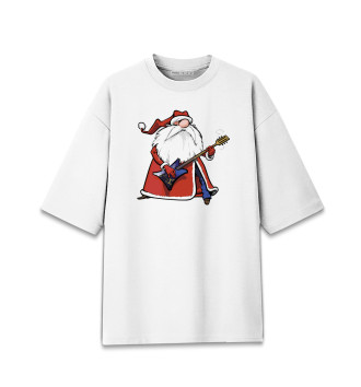 Хлопковая футболка оверсайз для девочек Дед Мороз гитарист