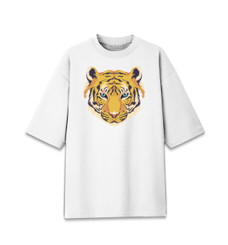 Мужская Хлопковая футболка оверсайз Мудрый взгляд тигра