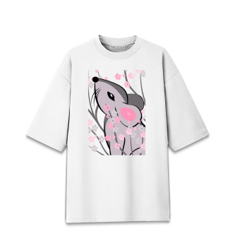 Женская Хлопковая футболка оверсайз Мышка и сакура