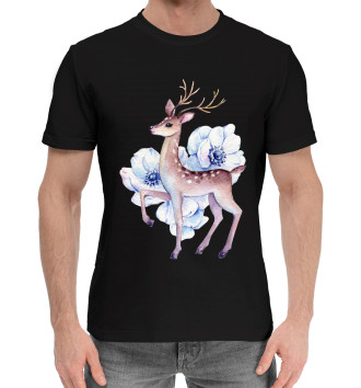 Мужская Хлопковая футболка Deer and flowers