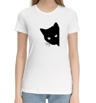 Женская Хлопковая футболка Чёрный кот