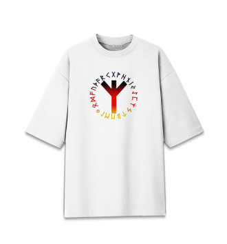 Женская Хлопковая футболка оверсайз Альгиз в центре рун