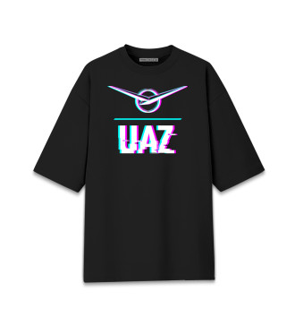 Мужская Хлопковая футболка оверсайз Значок UAZ Glitch