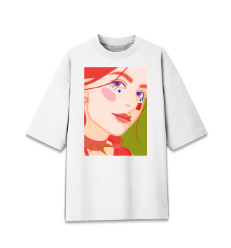 Хлопковая футболка оверсайз для мальчиков Яркий женский портрет с пирсингом