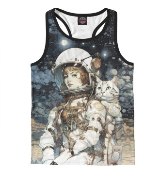 Мужская Борцовка Космонавт с белым полосатым котом