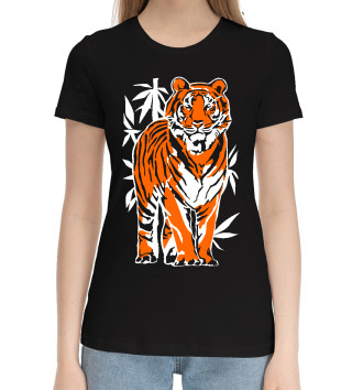Женская Хлопковая футболка Тигр в джунглях.