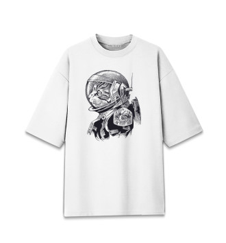 Мужская Хлопковая футболка оверсайз Space Cat