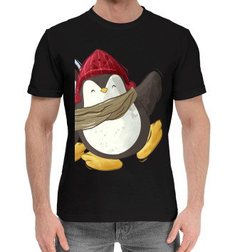 Мужская Хлопковая футболка Пингвин в шапке