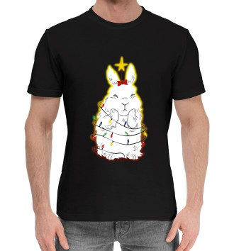 Мужская Хлопковая футболка Новогодний белый кролик