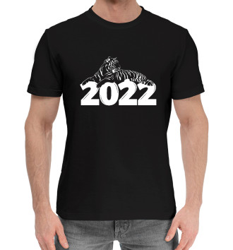 Мужская Хлопковая футболка Тигр лежащий на цифре 2022