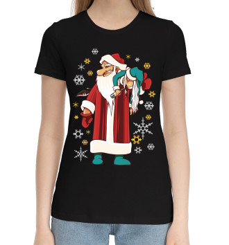 Женская Хлопковая футболка Дед мороз и снегурка