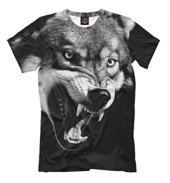 Разъяренный волк на черном фоне футболка мужская