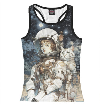 Женская Борцовка Космонавт с белым полосатым котом