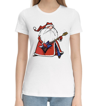 Женская Хлопковая футболка Дед Мороз гитарист