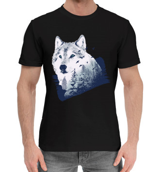 Мужская Хлопковая футболка Волк в лесу