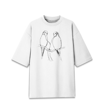 Мужская Хлопковая футболка оверсайз Попугайчики