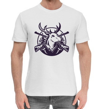 Мужская Хлопковая футболка Голова оленя с ружьями