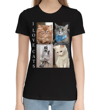 Женская Хлопковая футболка I love cats