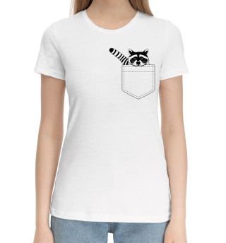 Женская хлопковая футболка Енот в кармане