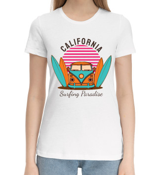 Женская Хлопковая футболка Калифорния. Рай для серфера