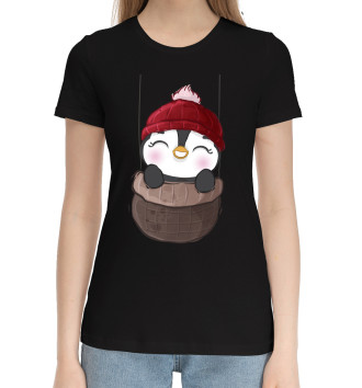 Женская Хлопковая футболка Пингвинчик в шапке