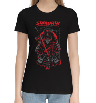 Женская Хлопковая футболка Самурай воин