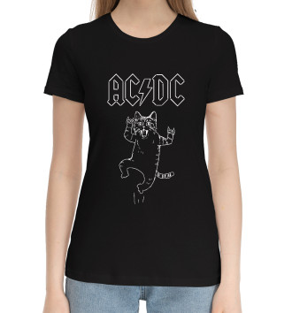 Женская Хлопковая футболка AC/DC/котик
