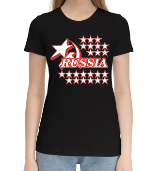 Женская Хлопковая футболка Russia (звёзды)