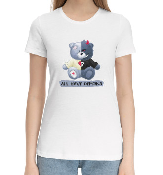 Женская Хлопковая футболка Мишка-демон