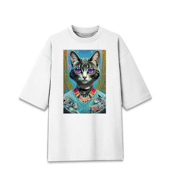 Женская Хлопковая футболка оверсайз Кошечка с фиолетовыми глазами