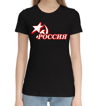 Женская Хлопковая футболка Герб России (красный)
