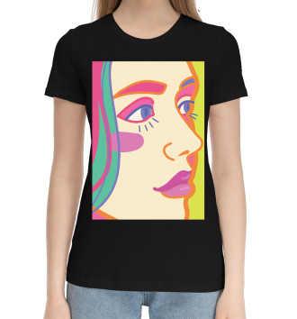 Женская Хлопковая футболка Яркий женский портрет