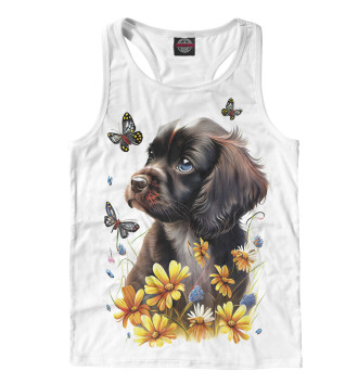 Мужская Борцовка Черный щенок и жёлтые полевые цветы