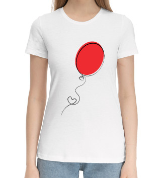 Женская Хлопковая футболка Красный воздушный шарик с сердцем