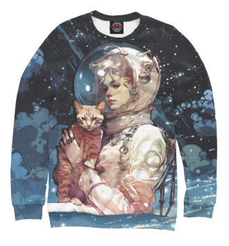 Мужской Свитшот Девушка космонавт с рыжим котом