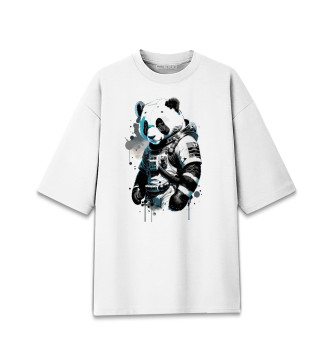 Мужская Хлопковая футболка оверсайз Панда космонавт