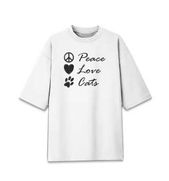 Женская Хлопковая футболка оверсайз Мир, Любовь, Котики